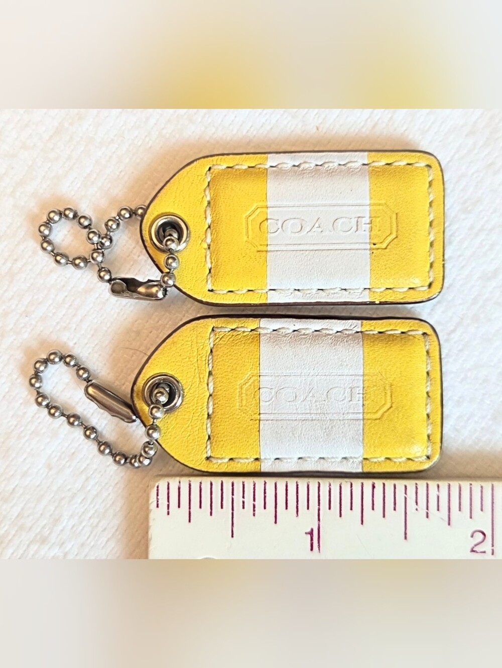 Coach yellow and white small 1¾ x 7/8 key fob hand tags for purse bag .... - Picture 3 of 3